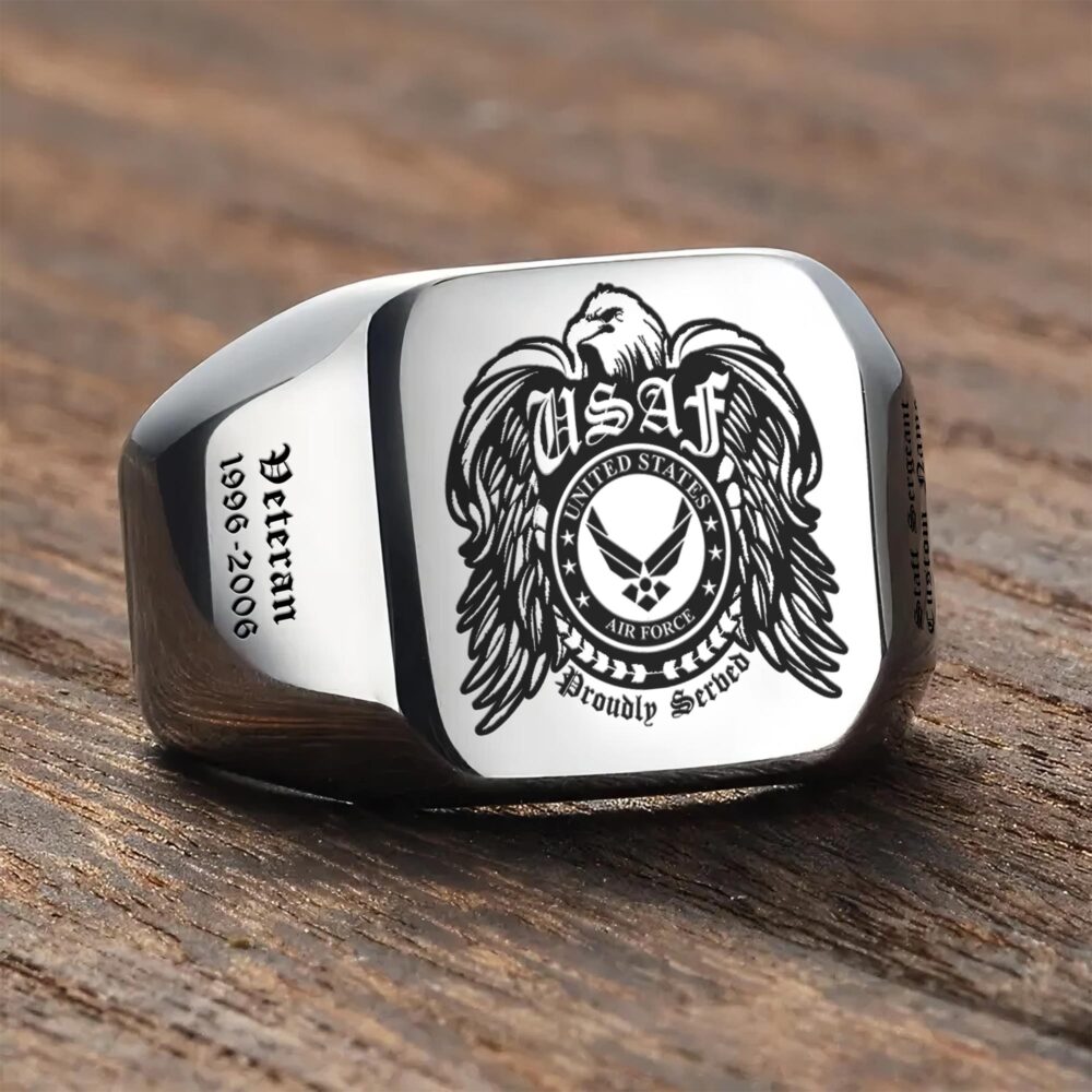 US Air Force , Freedom Over Fear - Engraved Men's Ring - Image 3