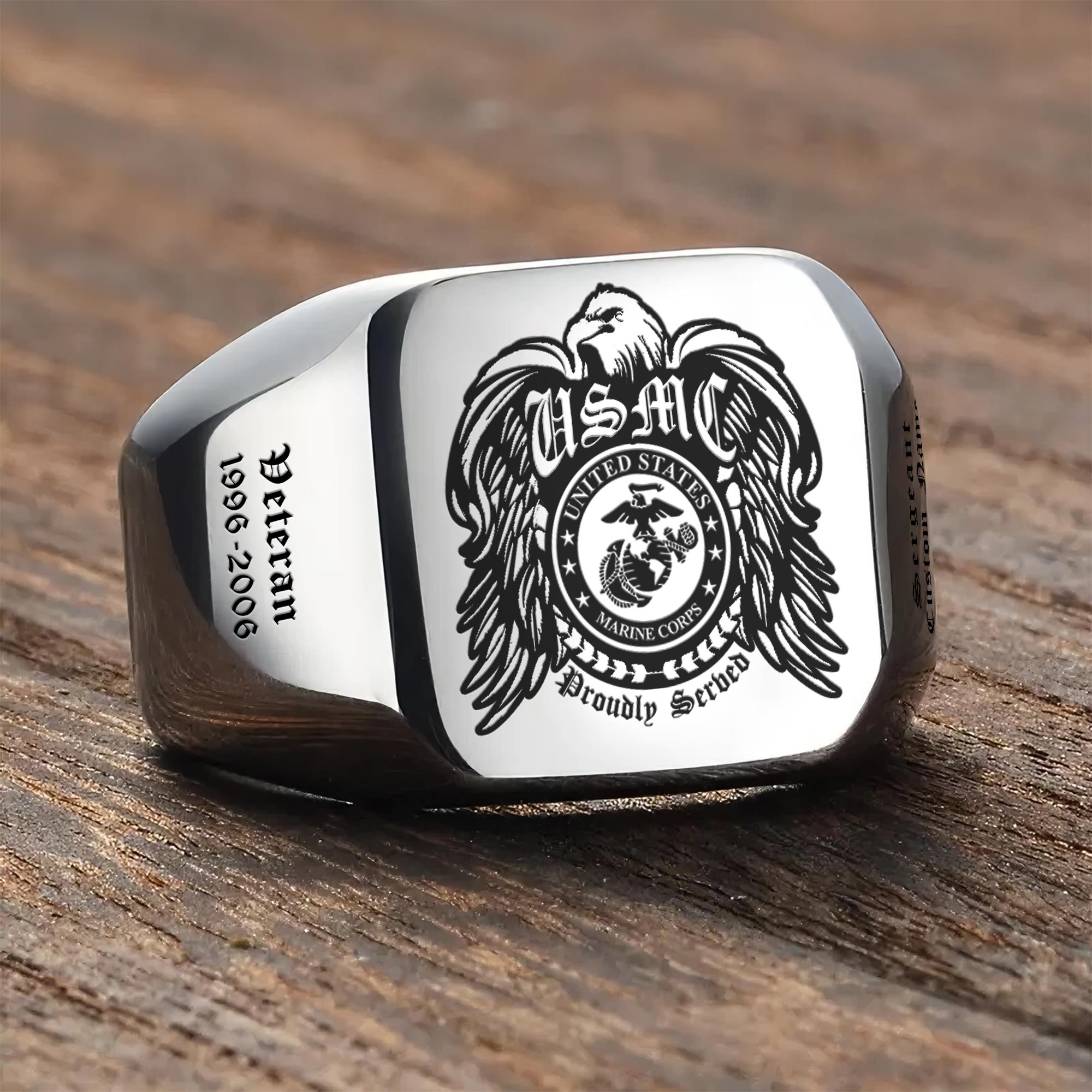 US Marine Corps, Land Of The Free, Because Of The Brave - Engraved Men's Ring - Image 3