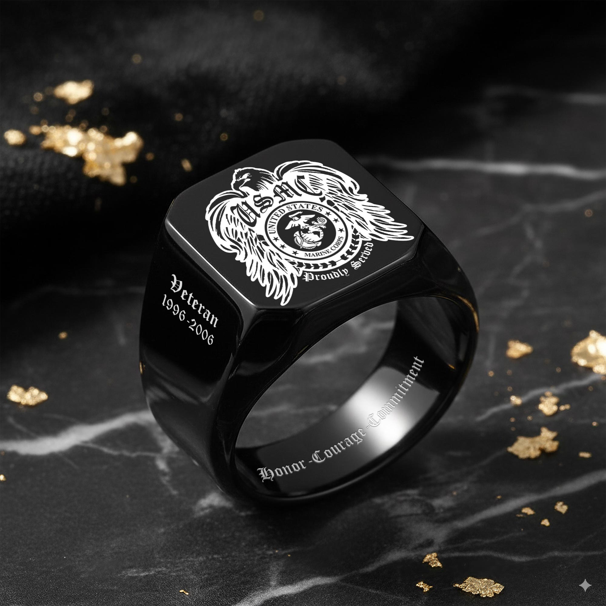 US Marine Corps, Land Of The Free, Because Of The Brave - Engraved Men's Ring - Image 8