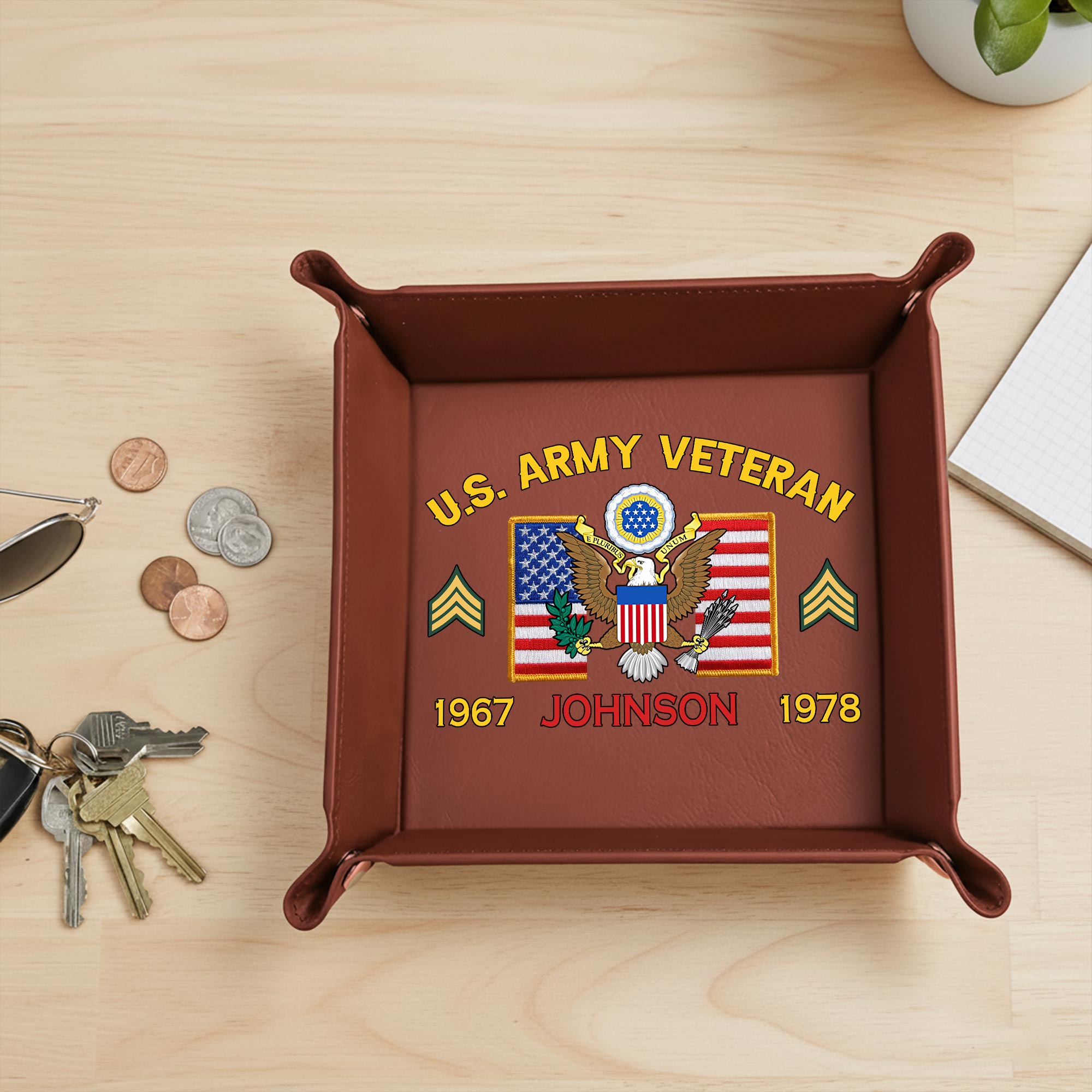US Army, Defender of Freedom - Personalized Leather Valet Tray - Image 2