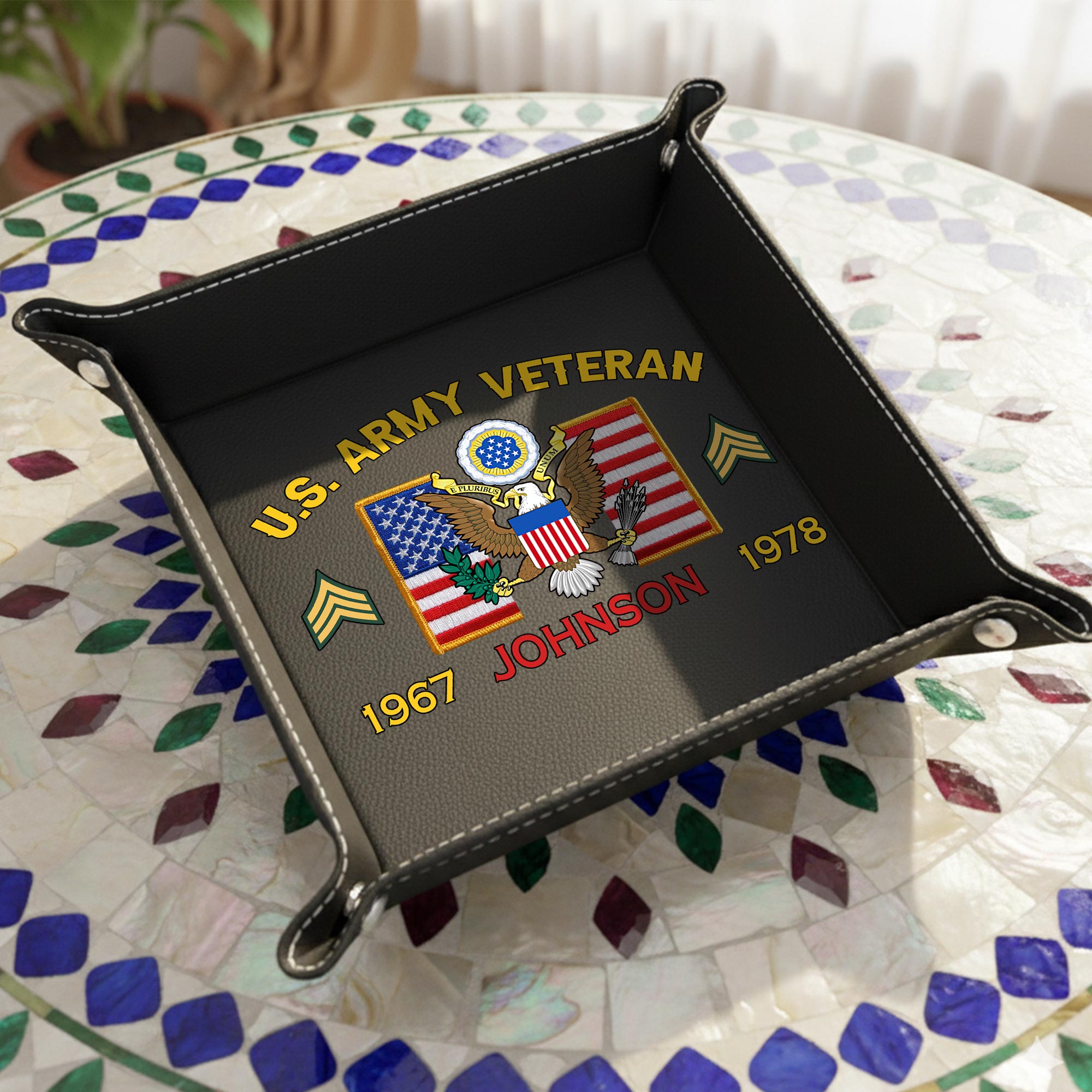 US Army, Defender of Freedom - Personalized Leather Valet Tray - Image 5