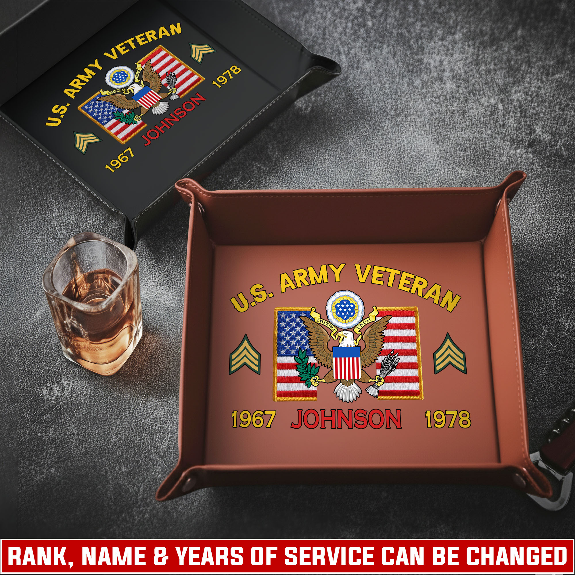 US Army, Defender of Freedom - Personalized Leather Valet Tray