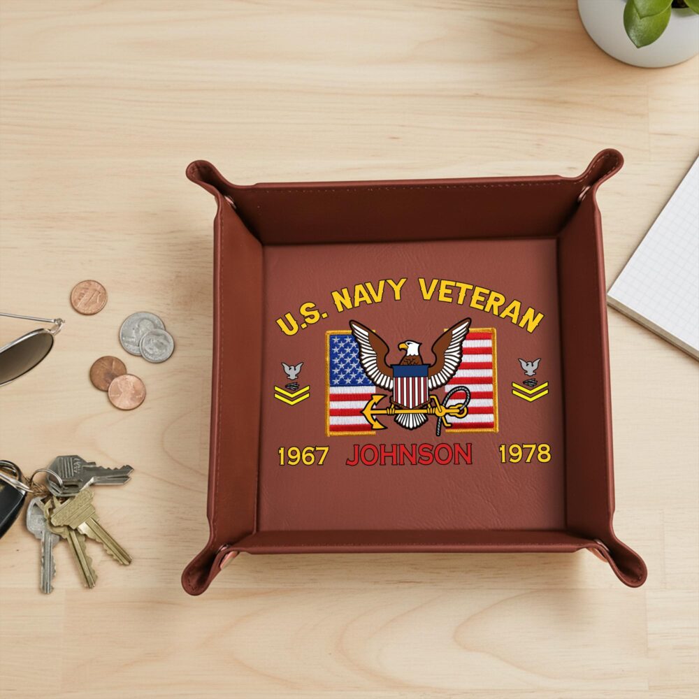 US Navy, Always Remember, Never Forget - Personalized Leather Valet Tray - Image 2