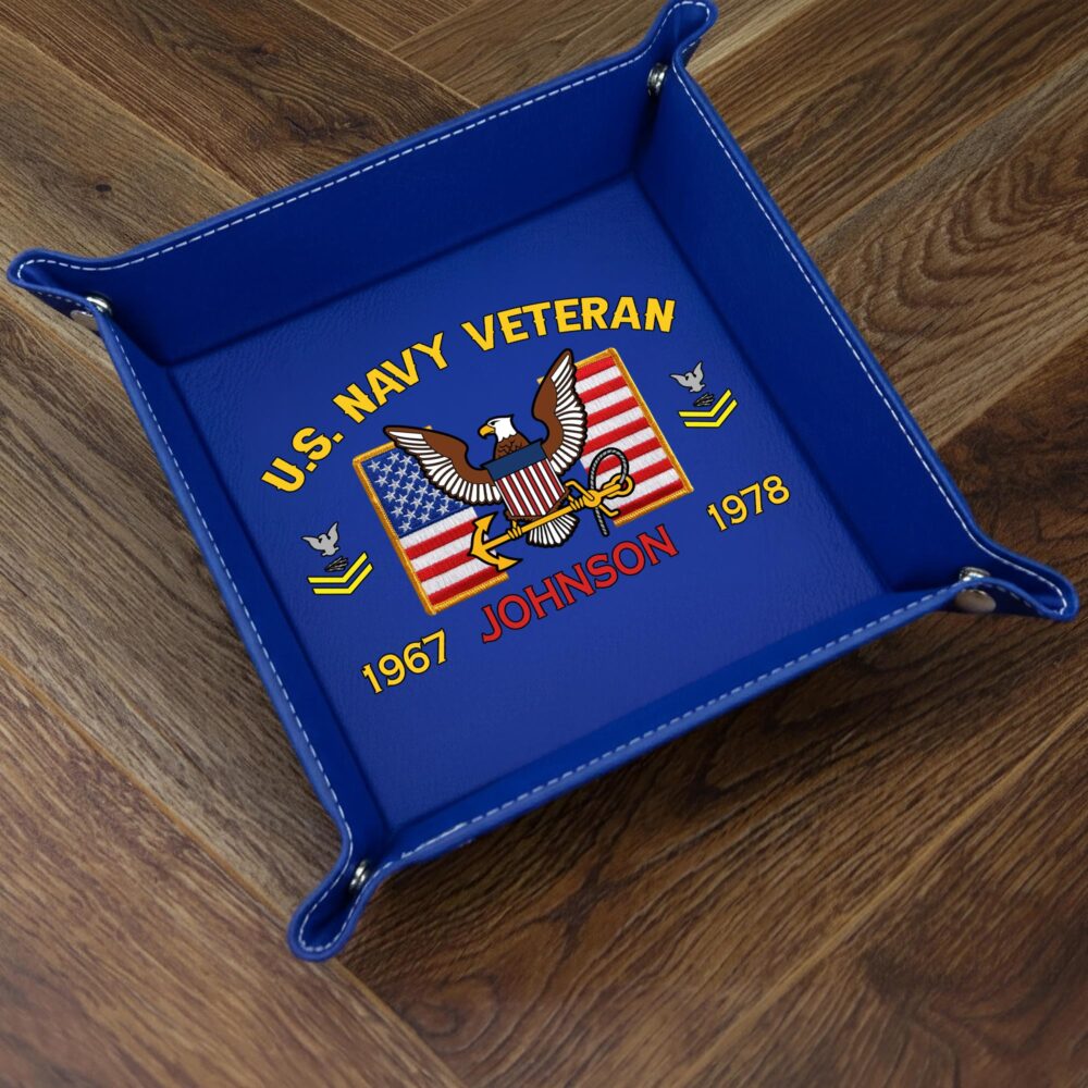 US Navy, Always Remember, Never Forget - Personalized Leather Valet Tray - Image 3