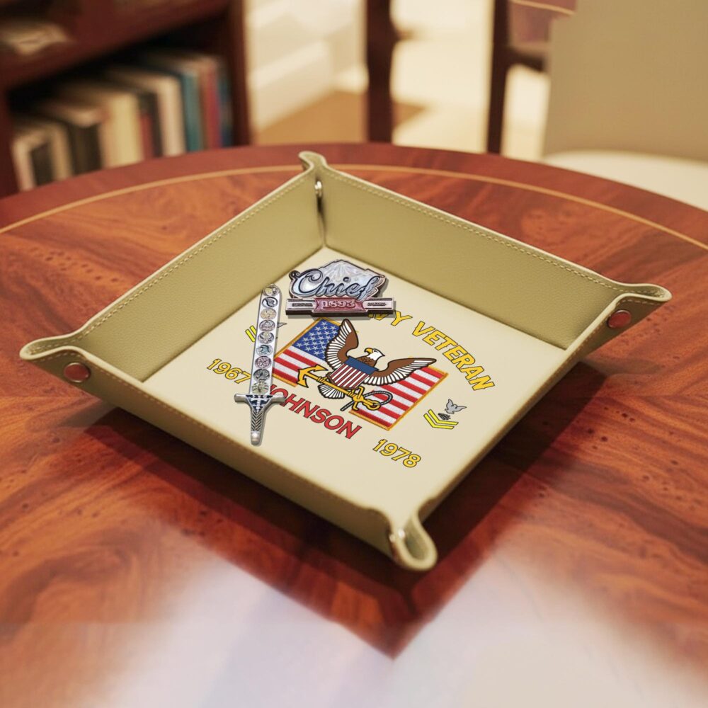 US Navy, Always Remember, Never Forget - Personalized Leather Valet Tray - Image 4