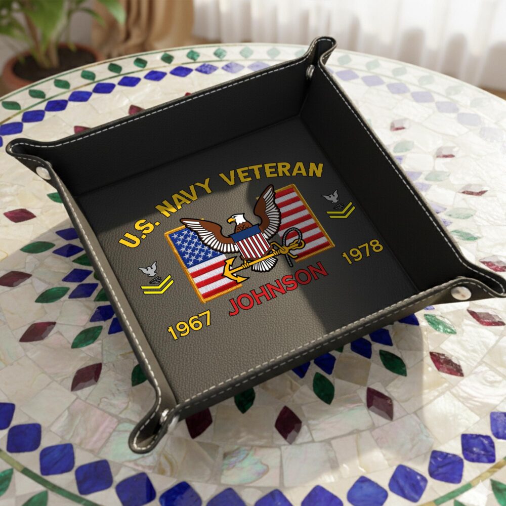 US Navy, Always Remember, Never Forget - Personalized Leather Valet Tray - Image 5