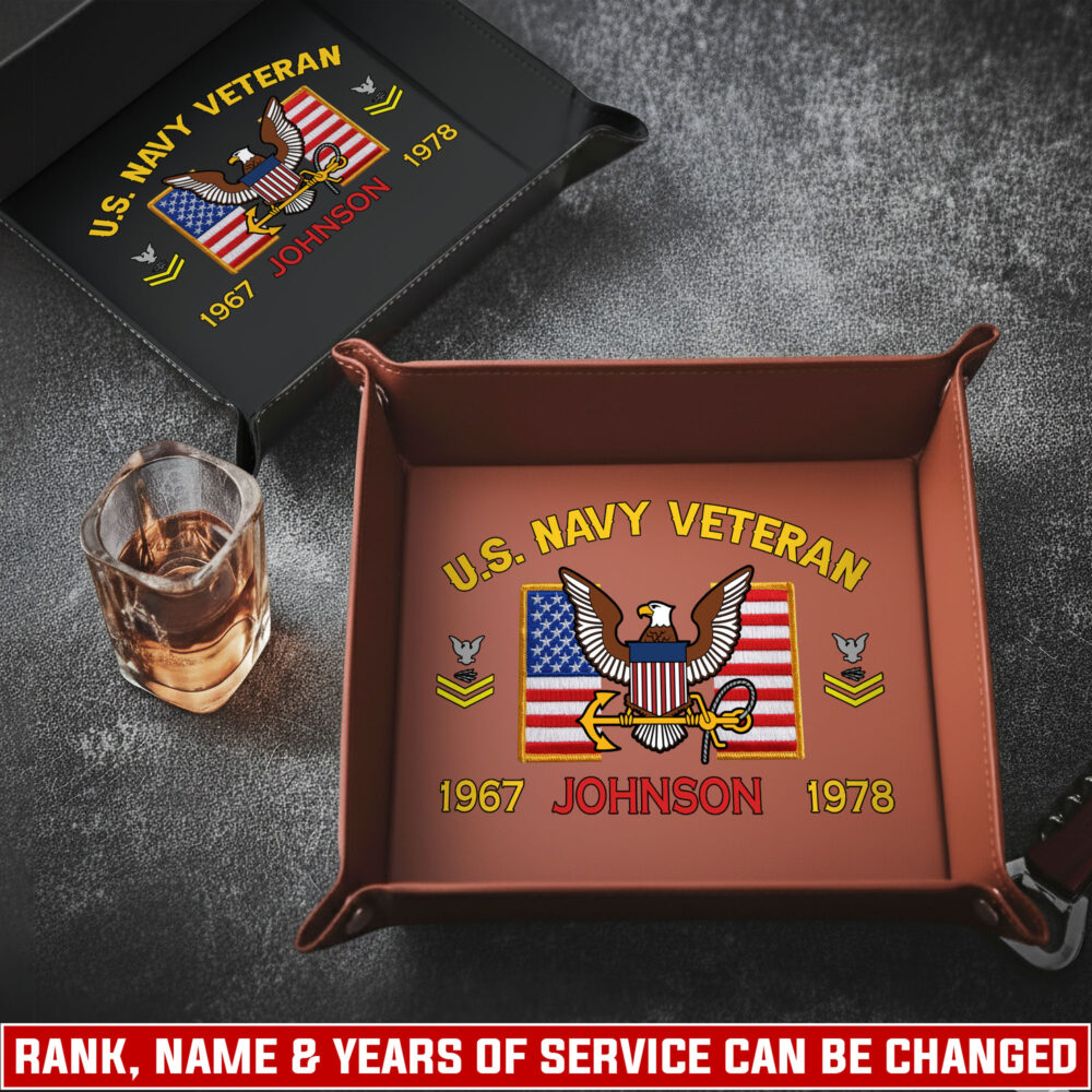 US Navy, Always Remember, Never Forget - Personalized Leather Valet Tray