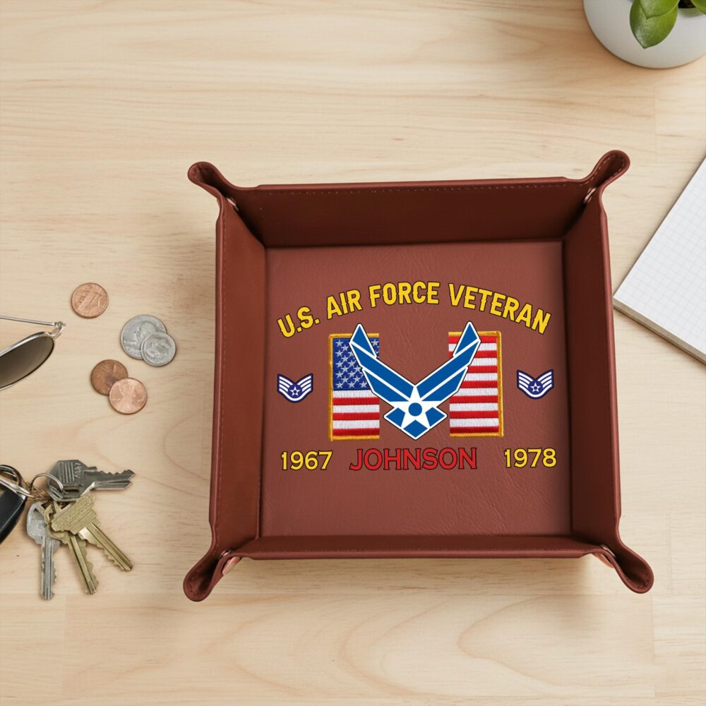 US Air Force, Freedom Over Fear - Personalized Leather Valet Tray - Image 2