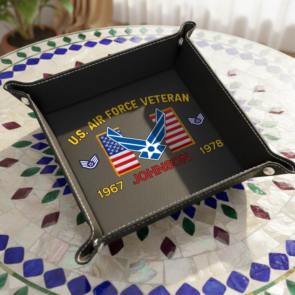 US Air Force, Freedom Over Fear - Personalized Leather Valet Tray - Image 5