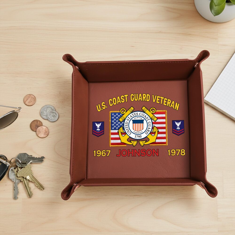 US Coast Guard, E 8 Gold - Personalized Leather Valet Tray - Image 2