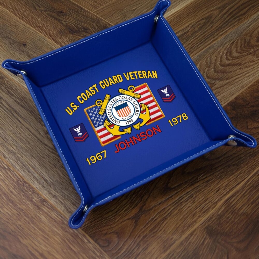 US Coast Guard, E 8 Gold - Personalized Leather Valet Tray - Image 3