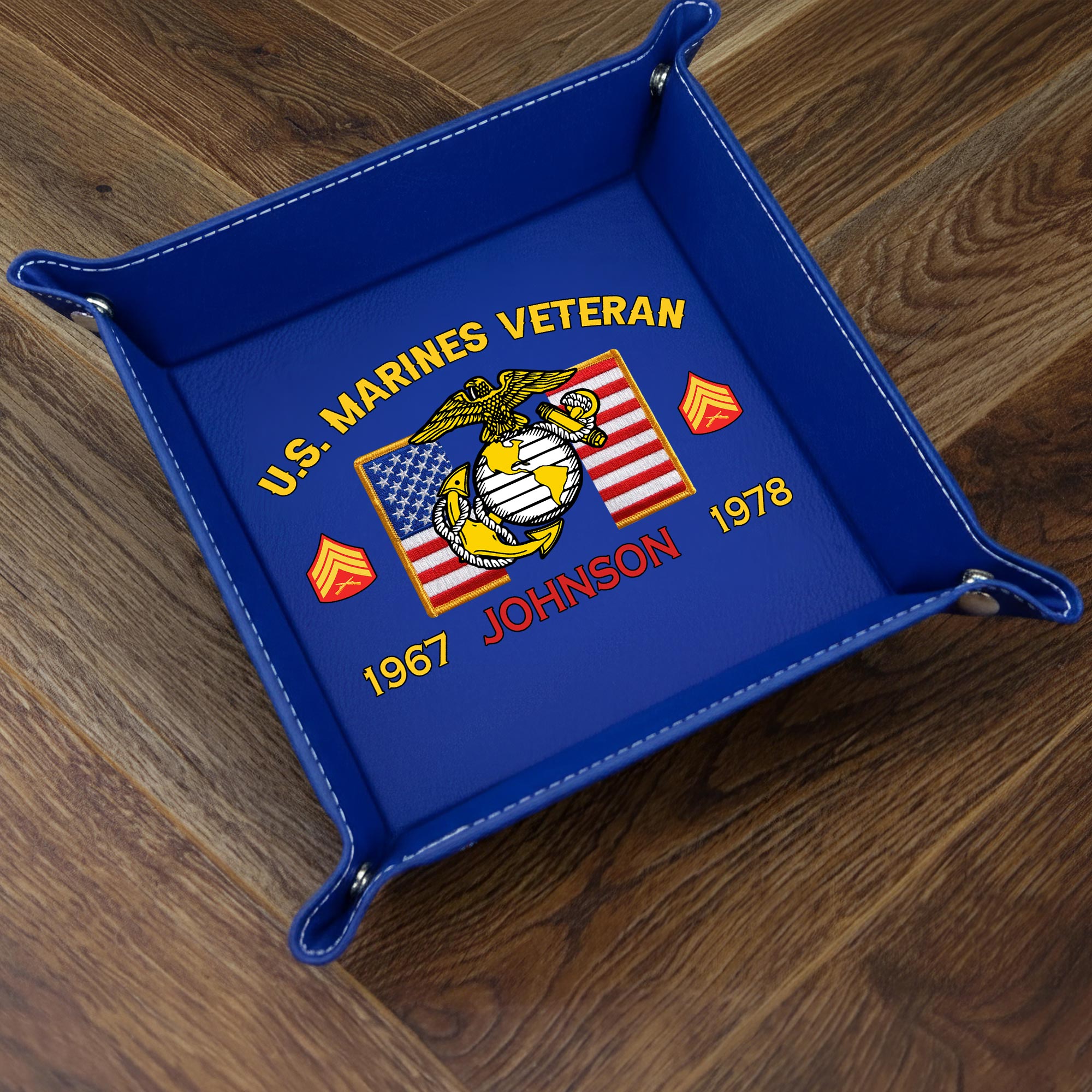 US Marine Corps, American By Birth, Veteran By Choice - Personalized Leather Valet Tray - Image 3
