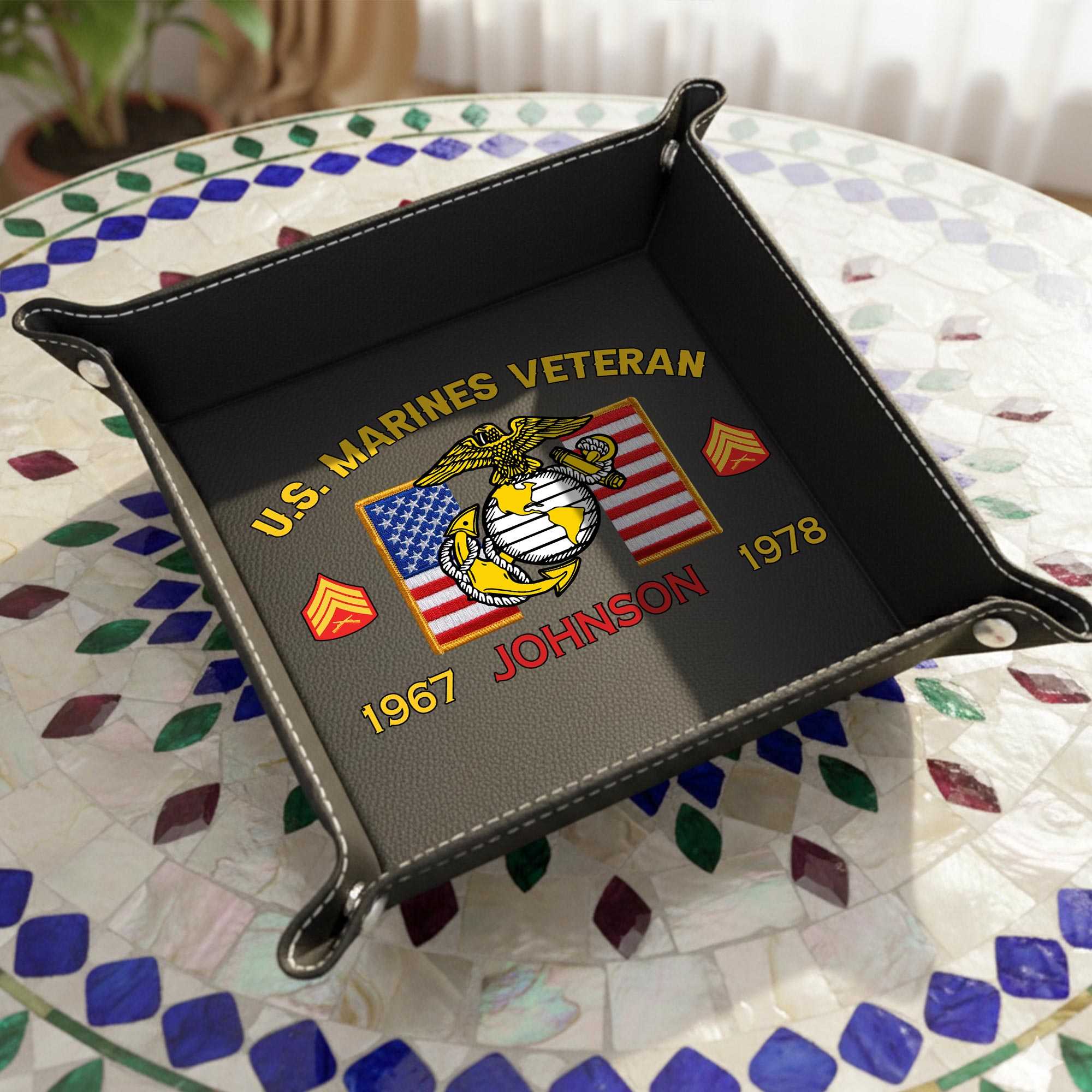 US Marine Corps, American By Birth, Veteran By Choice - Personalized Leather Valet Tray - Image 5
