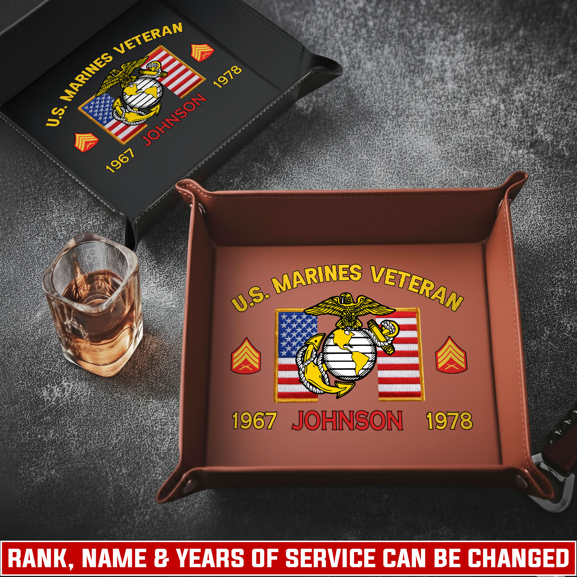 US Marine Corps, American By Birth, Veteran By Choice - Personalized Leather Valet Tray