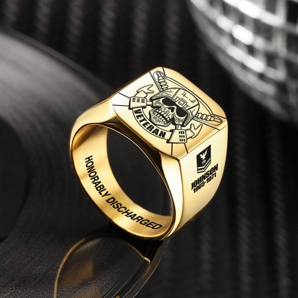 US Coast Guard, E 2 Blue - Engraved Men's Ring - Image 2
