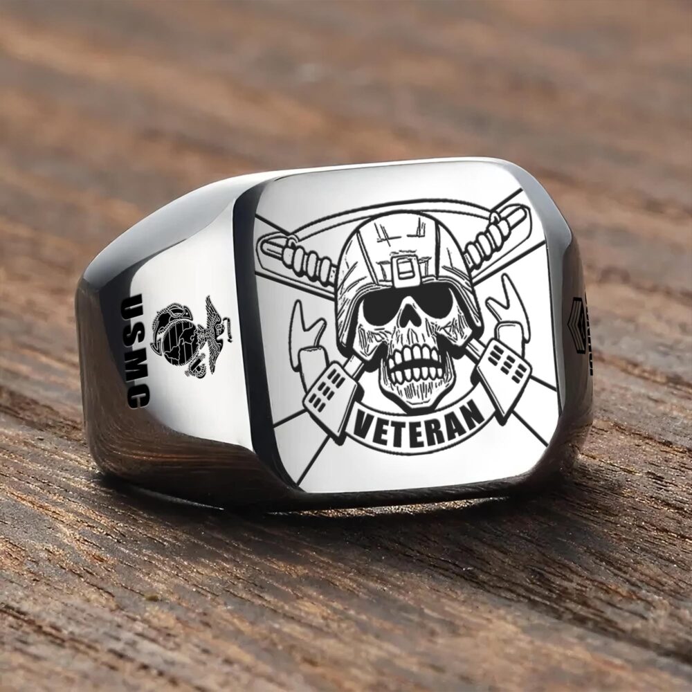 US Marine Corps, Land Of The Free, Because Of The Brave - Engraved Men's Ring - Image 3