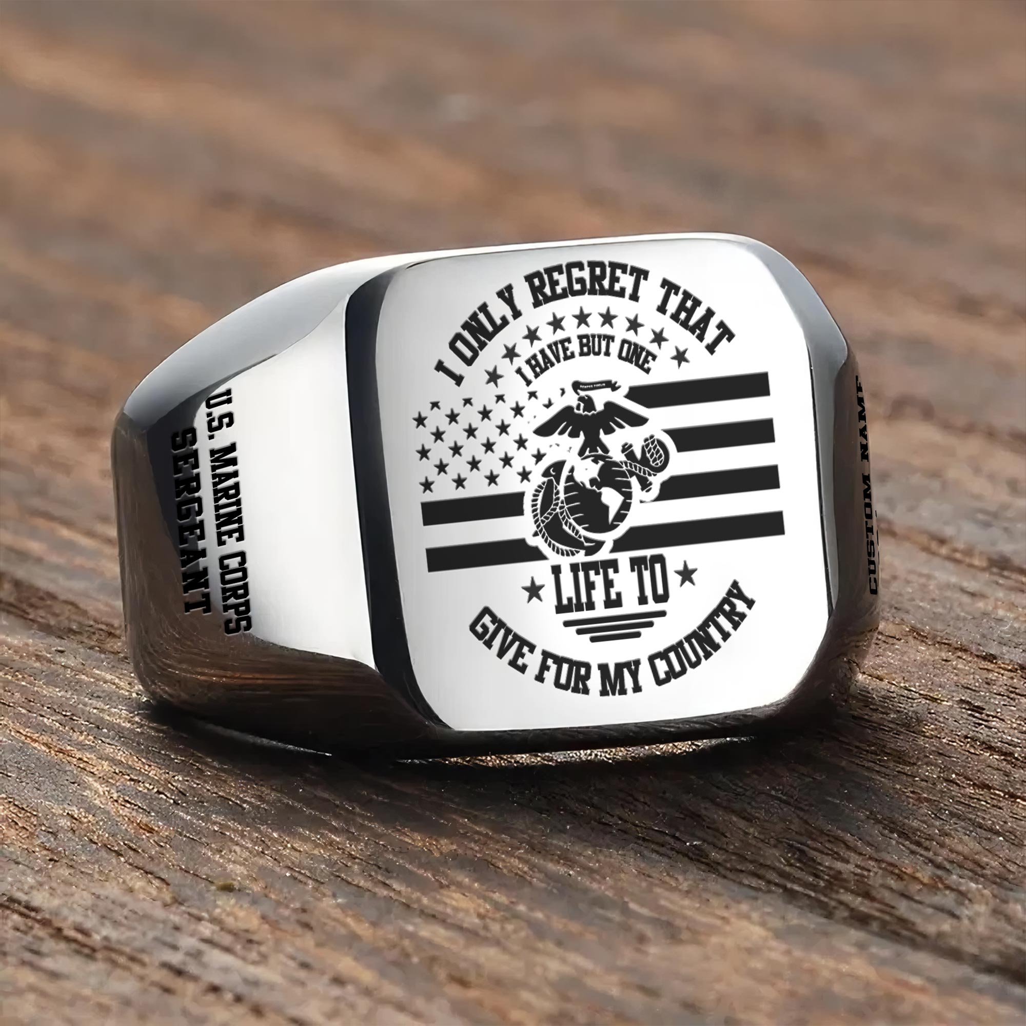 US Marine Corps, Duty, Honor, Country - Engraved Men's Ring - Image 3