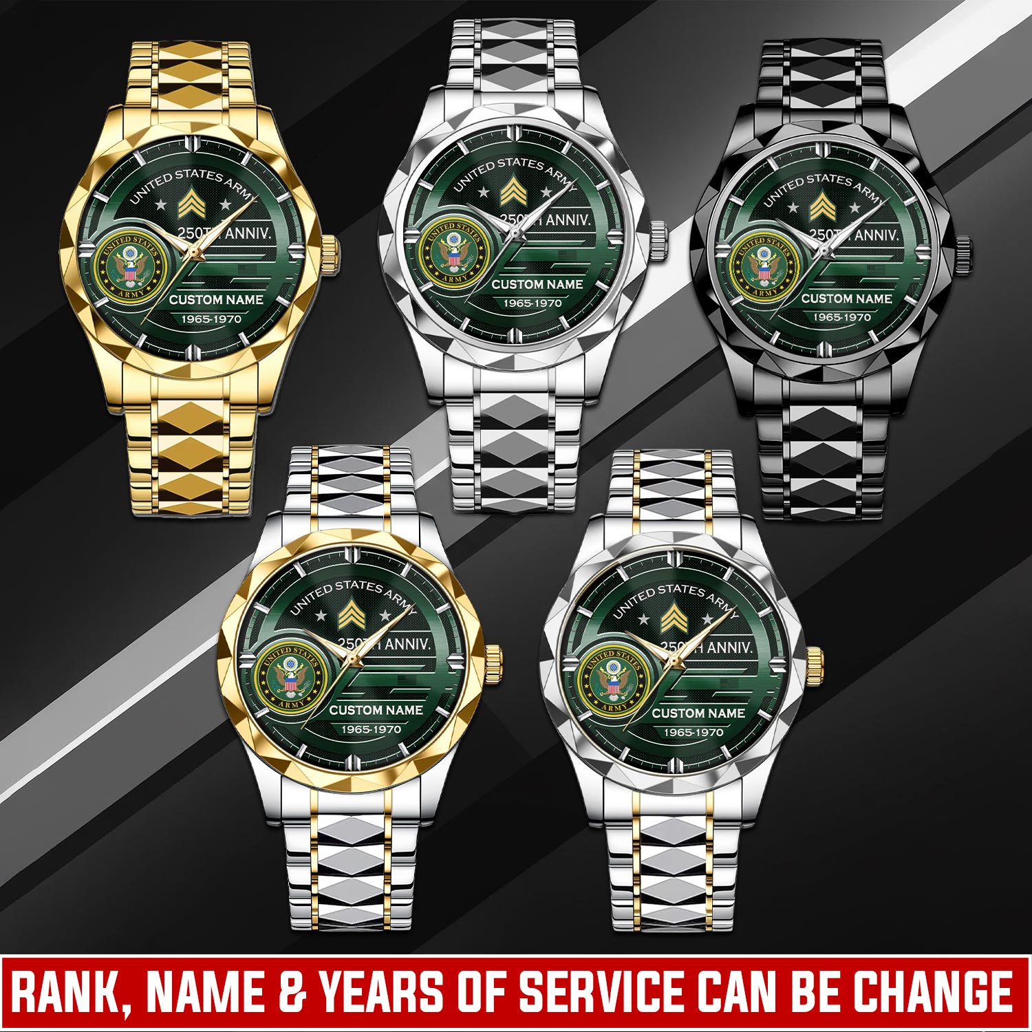 US Army, Honoring All Who Served - Diamond-Cut Bezel Watch