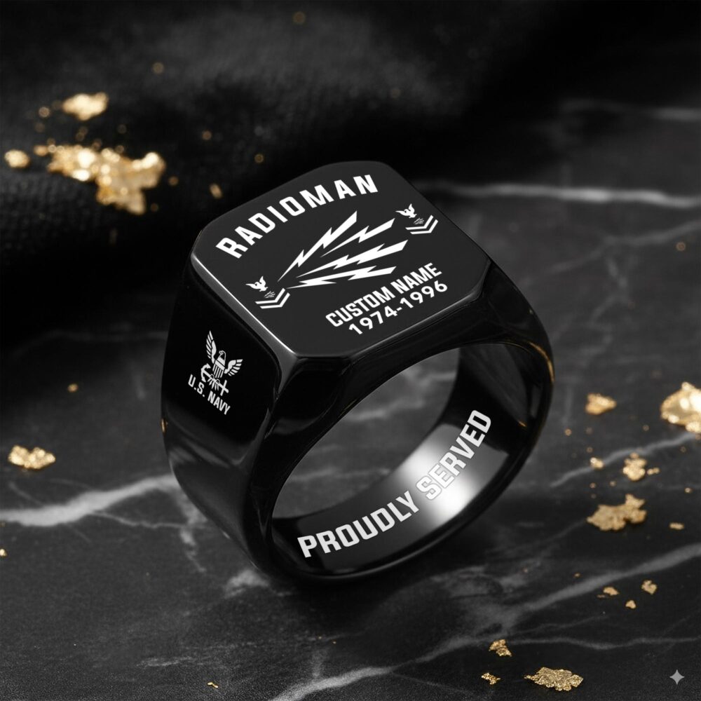 Navy Rating, E 3 Blue - Engraved Men's Ring - Image 8