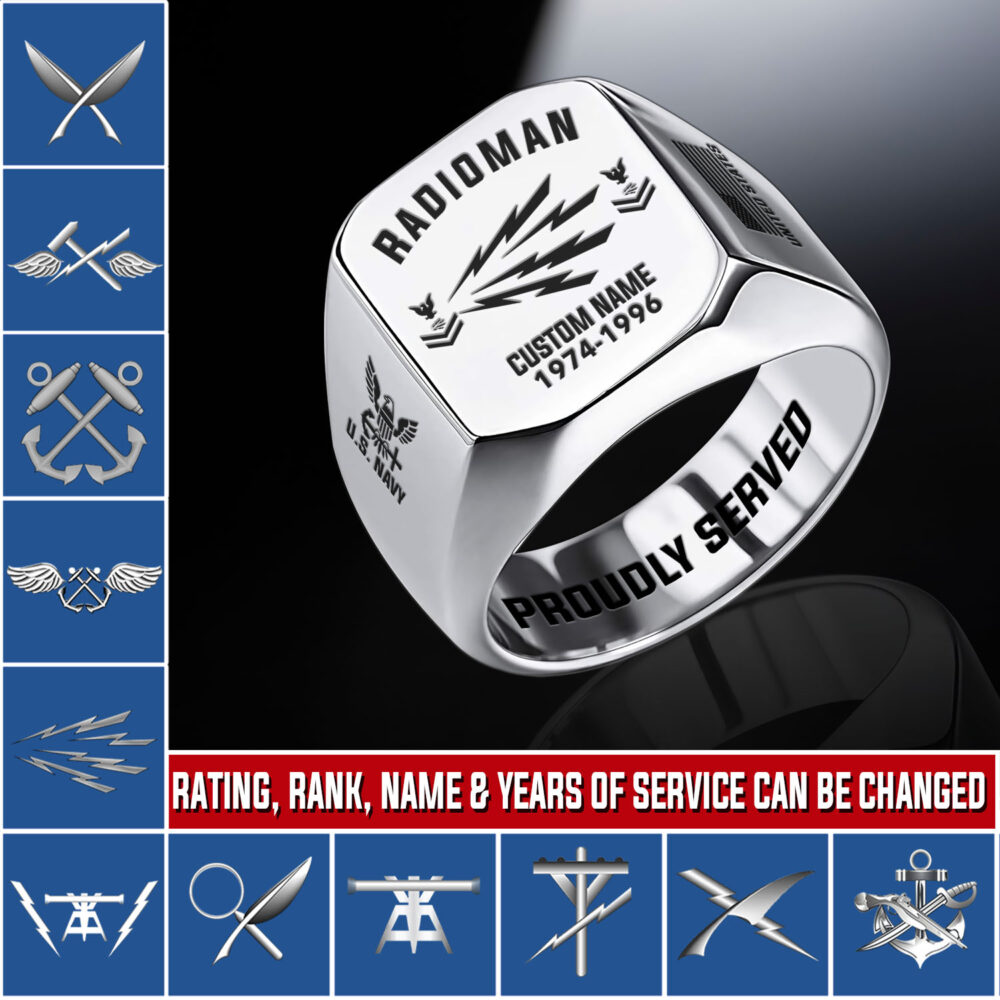 Navy Rating, E 3 Blue - Engraved Men's Ring