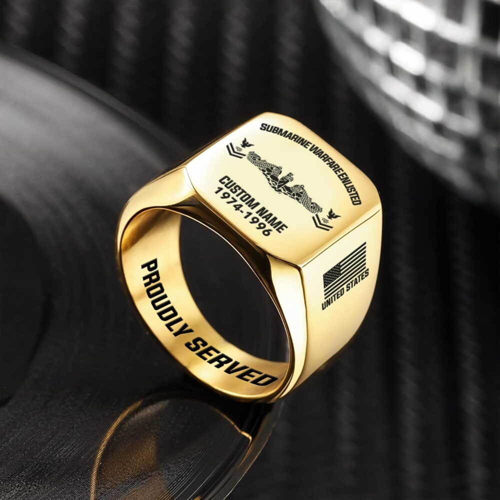 Navy Badge, Honor The Fallen - Engraved Men's Ring - Image 2