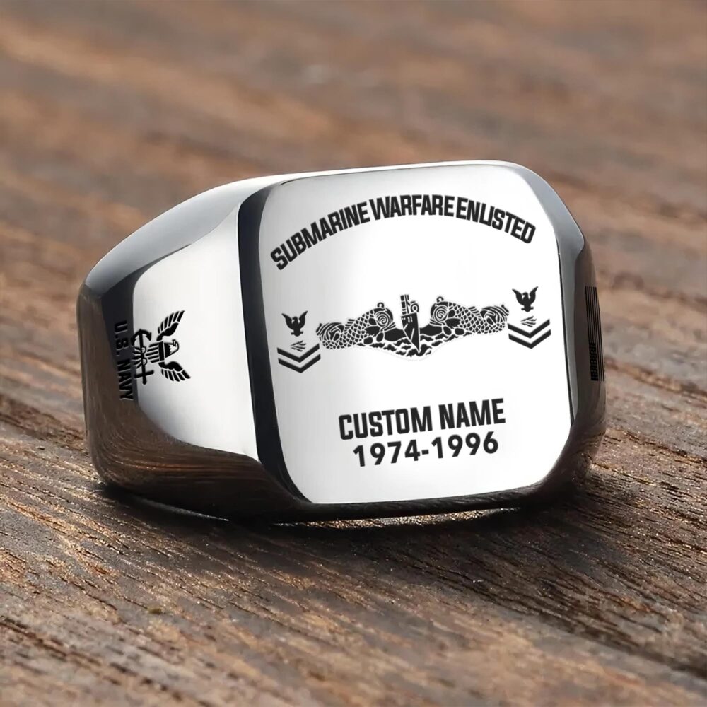 Navy Badge, Honor The Fallen - Engraved Men's Ring - Image 3