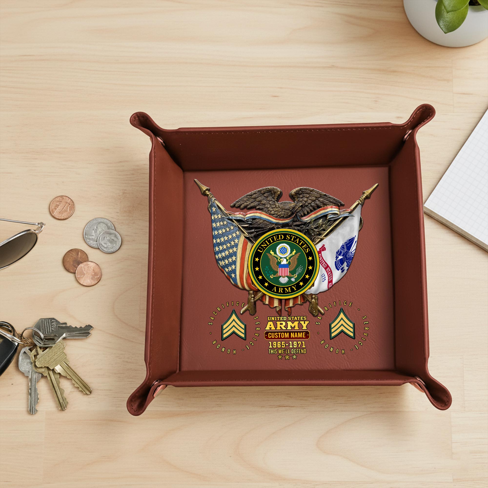 US Army, E 8 Army First Sergeant - Personalized Leather Valet Tray - Image 2