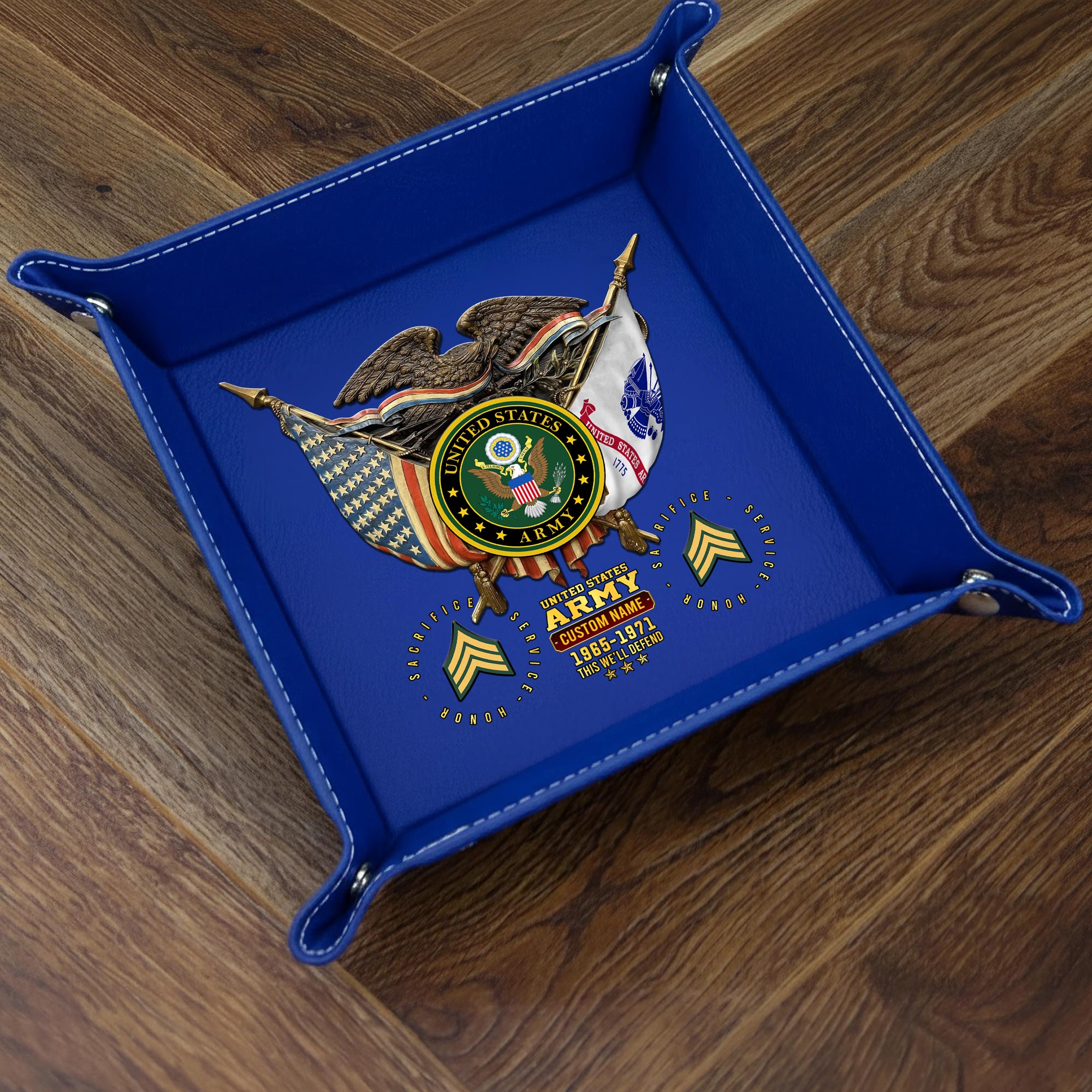 US Army, E 8 Army First Sergeant - Personalized Leather Valet Tray - Image 3