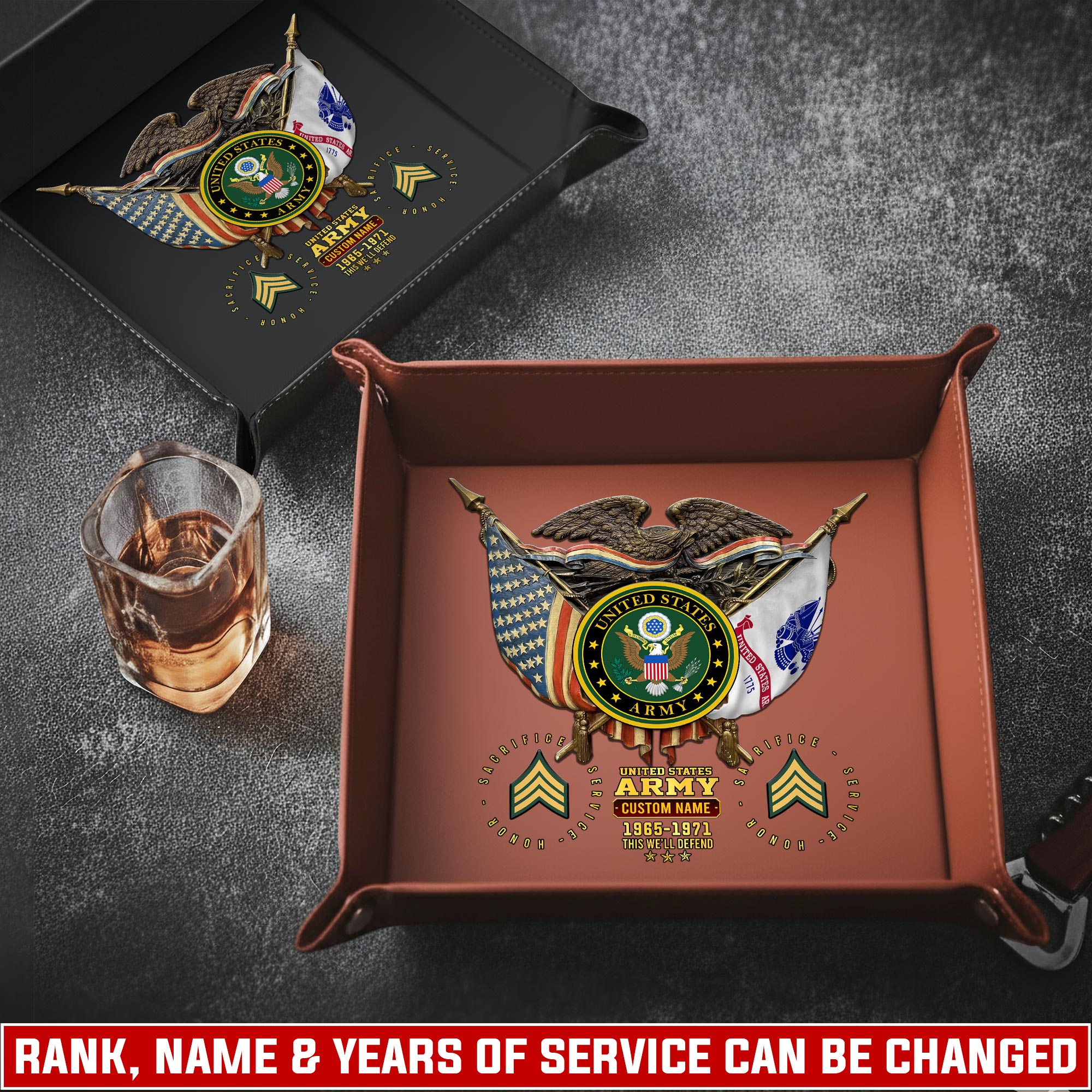 US Army, E 8 Army First Sergeant - Personalized Leather Valet Tray