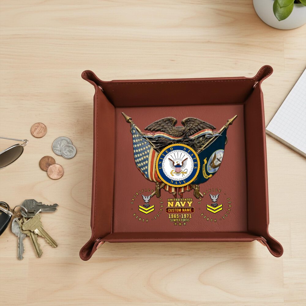 US Navy, E 7 Gold - Personalized Leather Valet Tray - Image 2