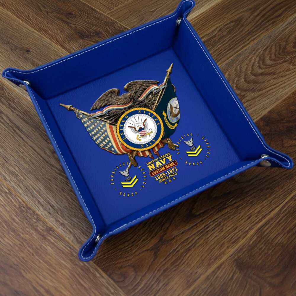 US Navy, E 7 Gold - Personalized Leather Valet Tray - Image 3