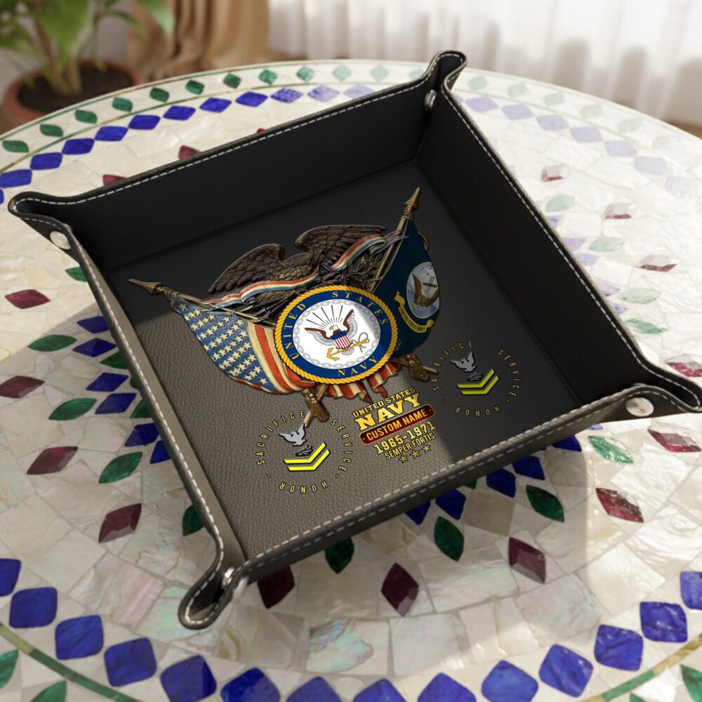 US Navy, E 7 Gold - Personalized Leather Valet Tray - Image 5