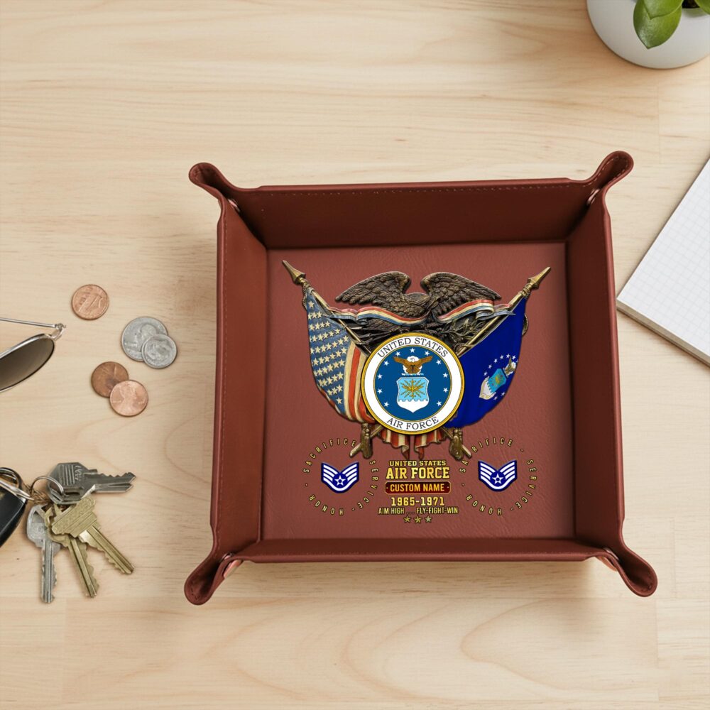 US Air Force, Proud To Have Served - Personalized Leather Valet Tray - Image 2