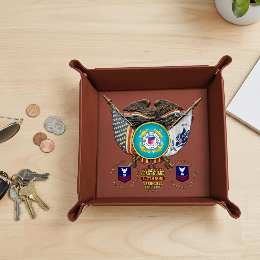 US Coast Guard, E 6 Gold - Personalized Leather Valet Tray - Image 2