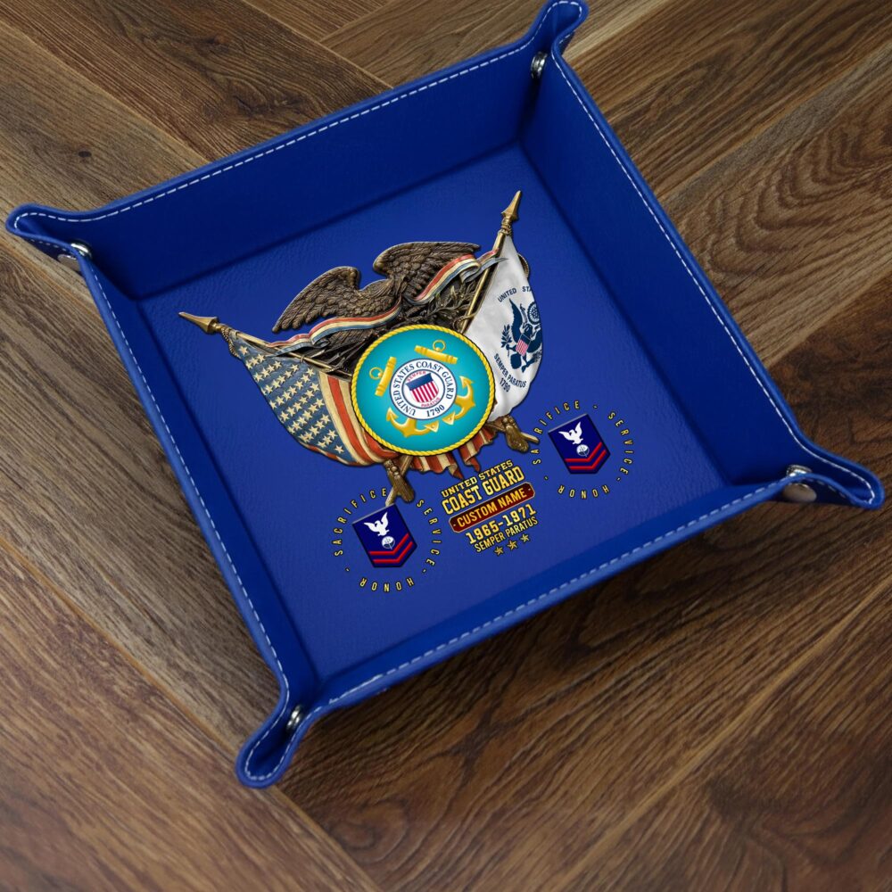US Coast Guard, E 6 Gold - Personalized Leather Valet Tray - Image 3