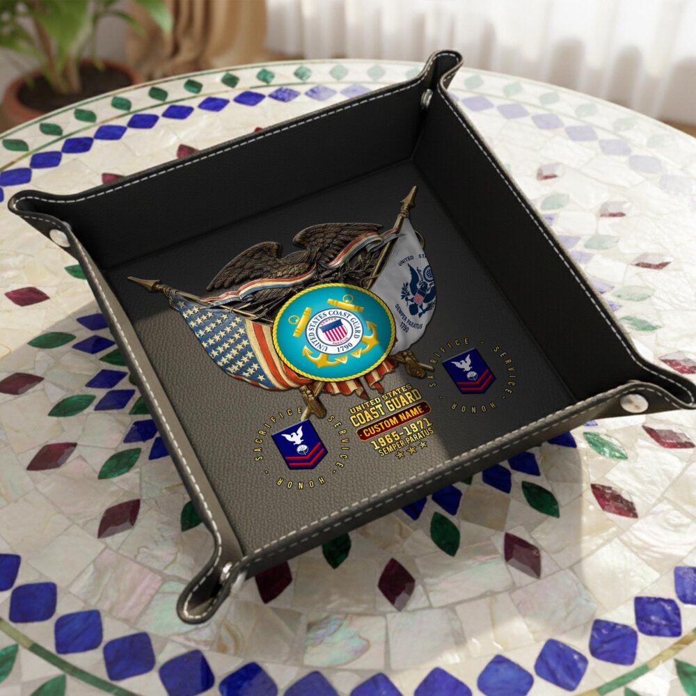 US Coast Guard, E 6 Gold - Personalized Leather Valet Tray - Image 5