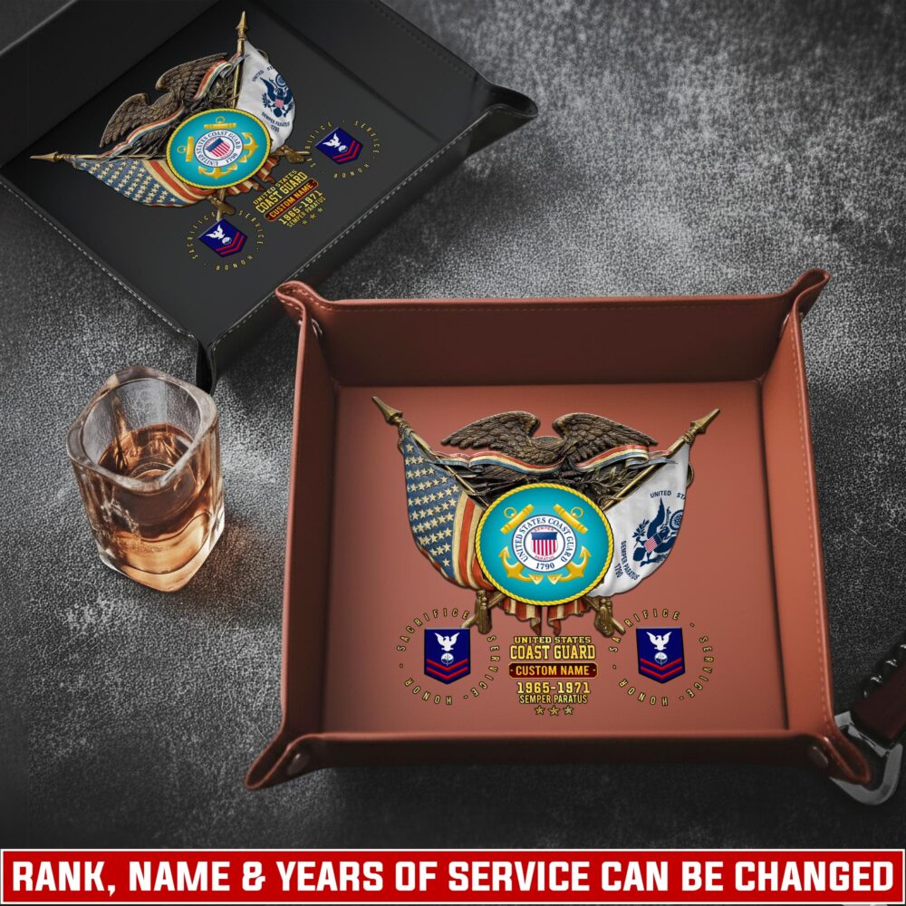 US Coast Guard, E 6 Gold - Personalized Leather Valet Tray