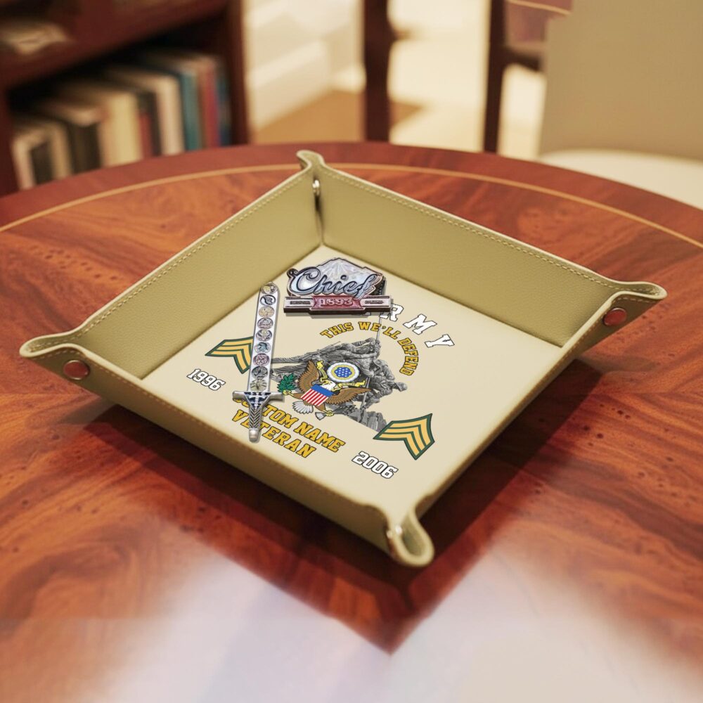 US Army, E 4 Army Specialist - Personalized Leather Valet Tray - Image 4