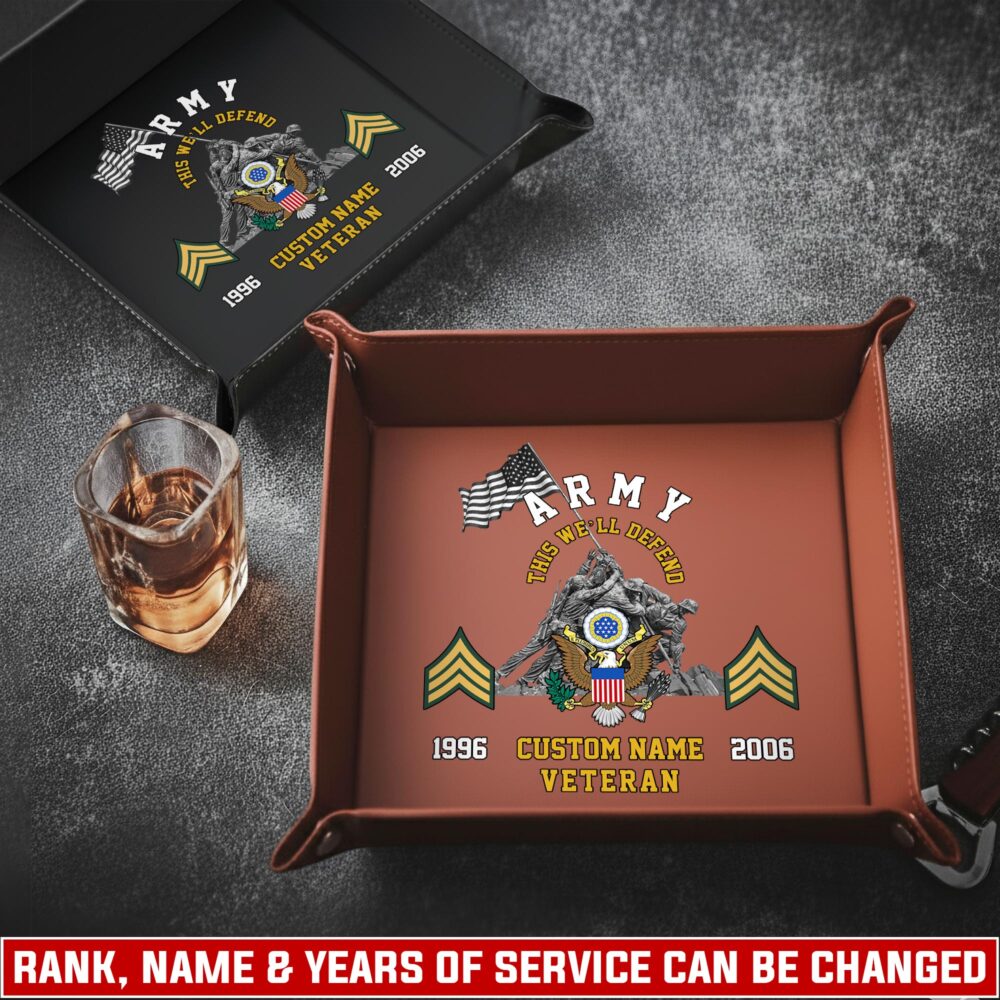 US Army, E 4 Army Specialist - Personalized Leather Valet Tray