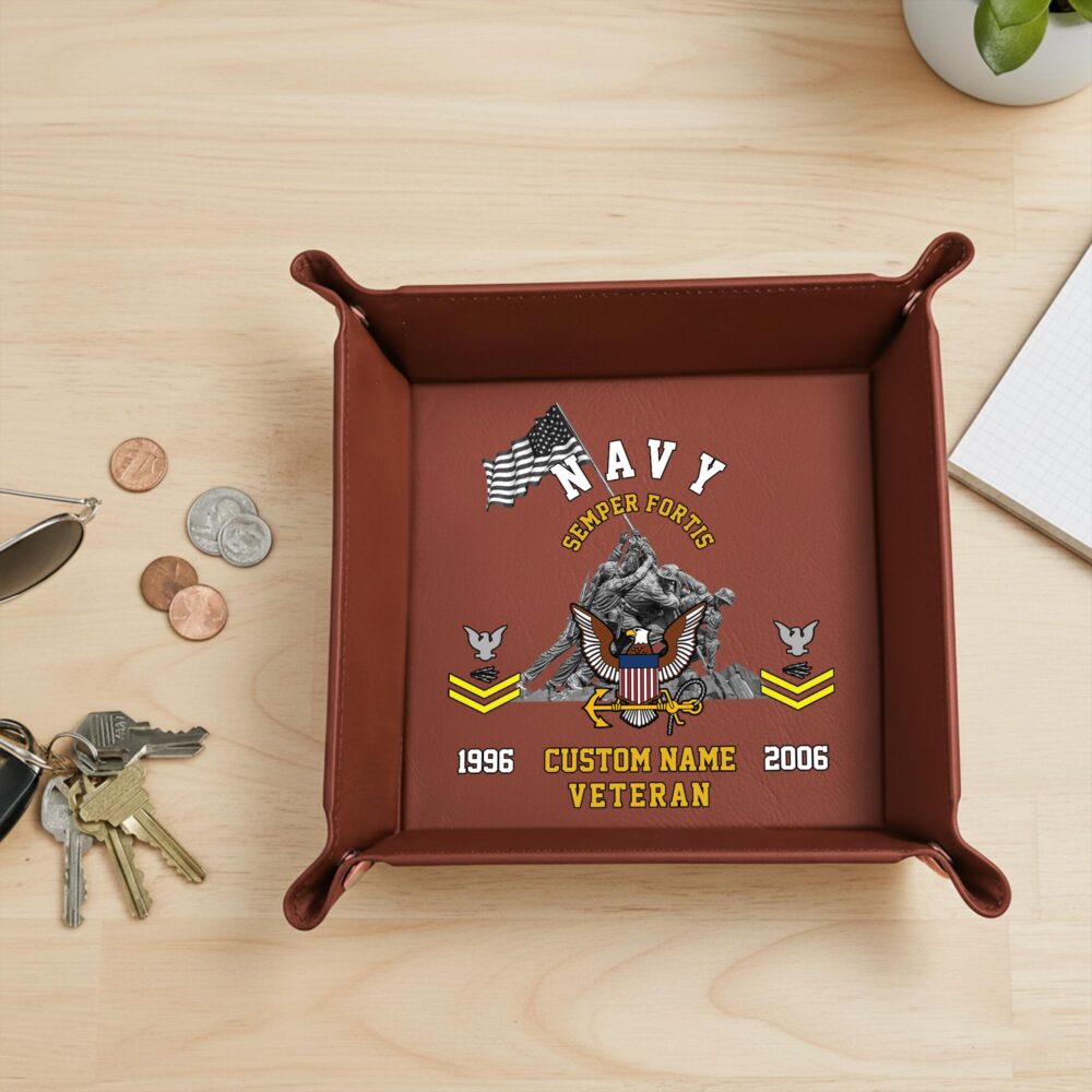 US Navy, No One Fights Alone - Personalized Leather Valet Tray - Image 2