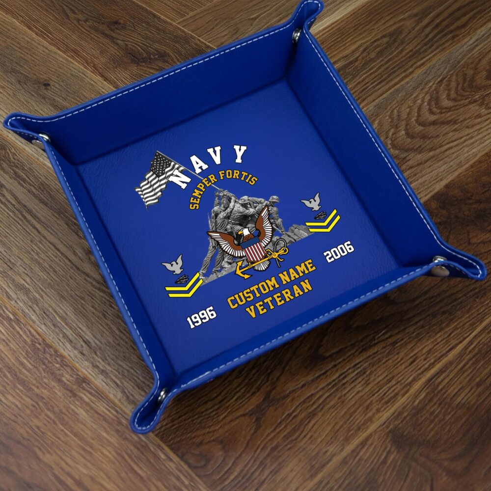 US Navy, No One Fights Alone - Personalized Leather Valet Tray - Image 3