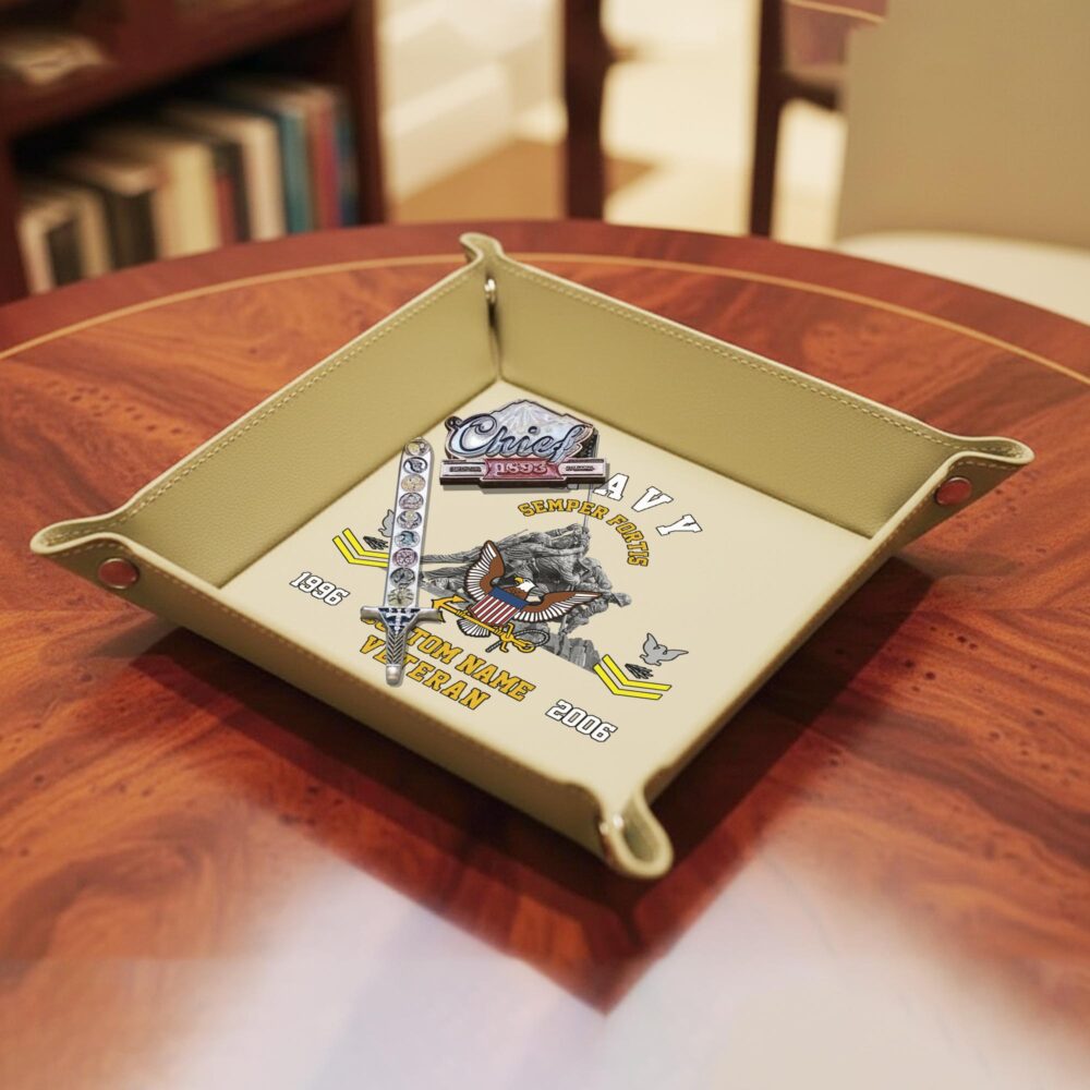 US Navy, No One Fights Alone - Personalized Leather Valet Tray - Image 4