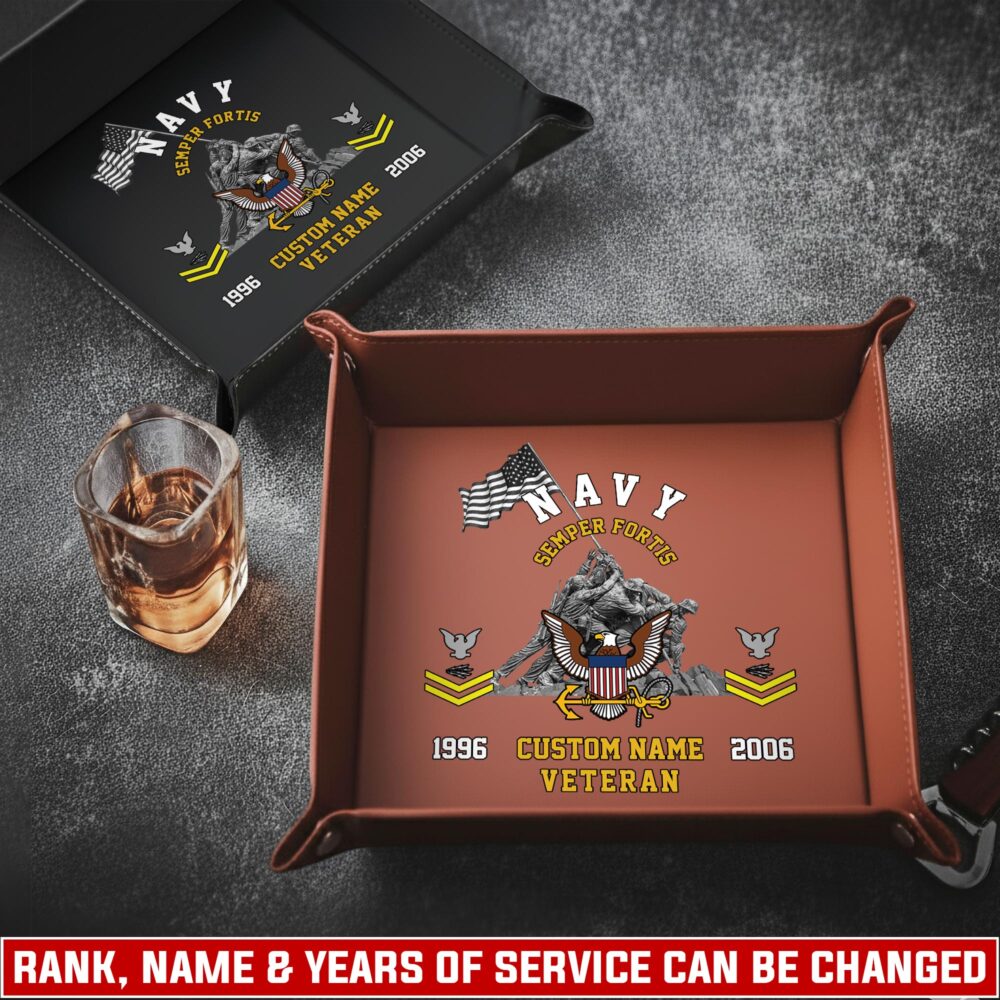 US Navy, No One Fights Alone - Personalized Leather Valet Tray