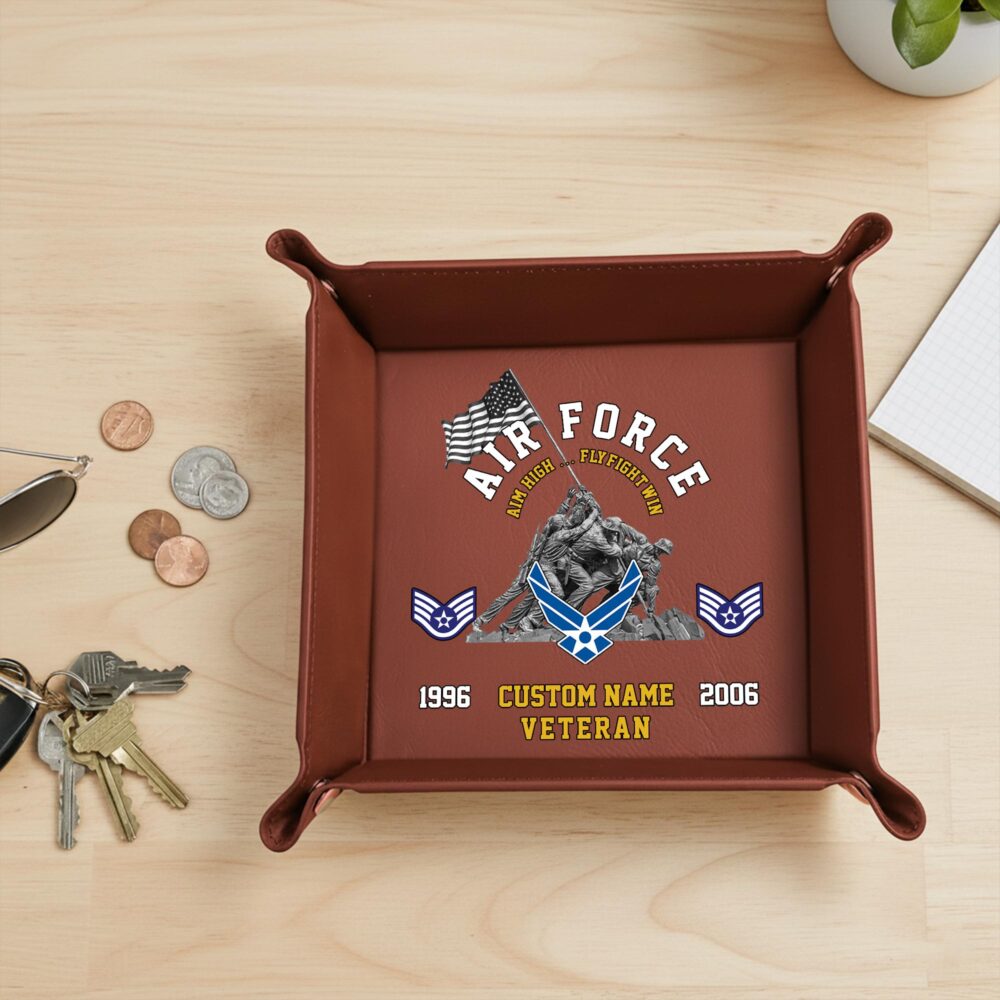 US Air Force, Freedom Over Fear - Personalized Leather Valet Tray - Image 2