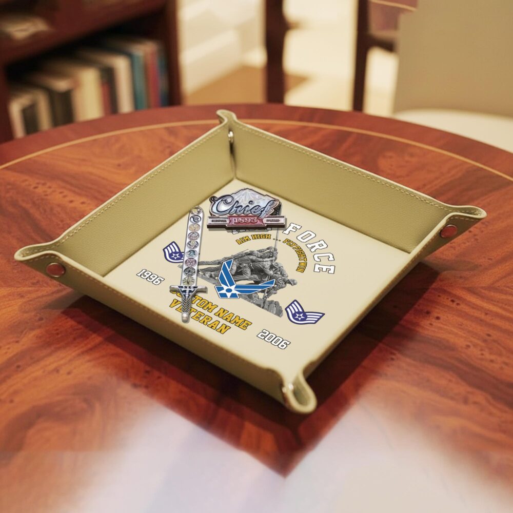 US Air Force, Freedom Over Fear - Personalized Leather Valet Tray - Image 4