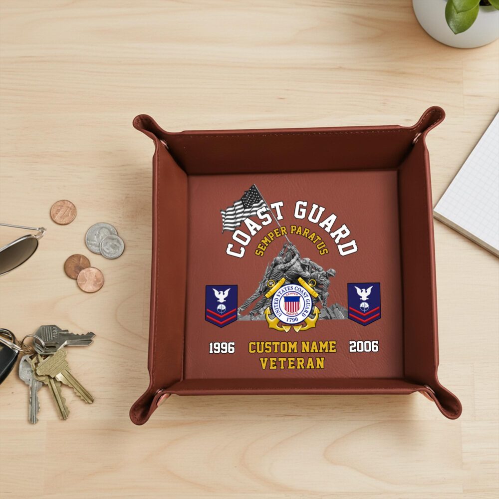 US Coast Guard, Duty, Honor, Country - Personalized Leather Valet Tray - Image 2