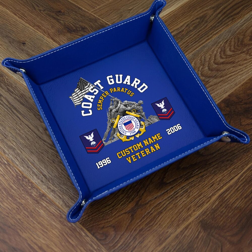 US Coast Guard, Duty, Honor, Country - Personalized Leather Valet Tray - Image 3