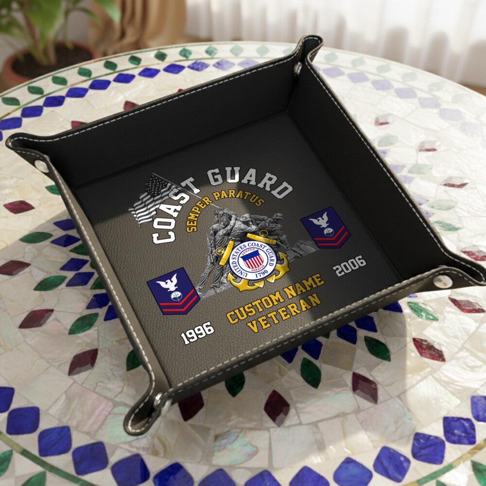 US Coast Guard, Duty, Honor, Country - Personalized Leather Valet Tray - Image 5