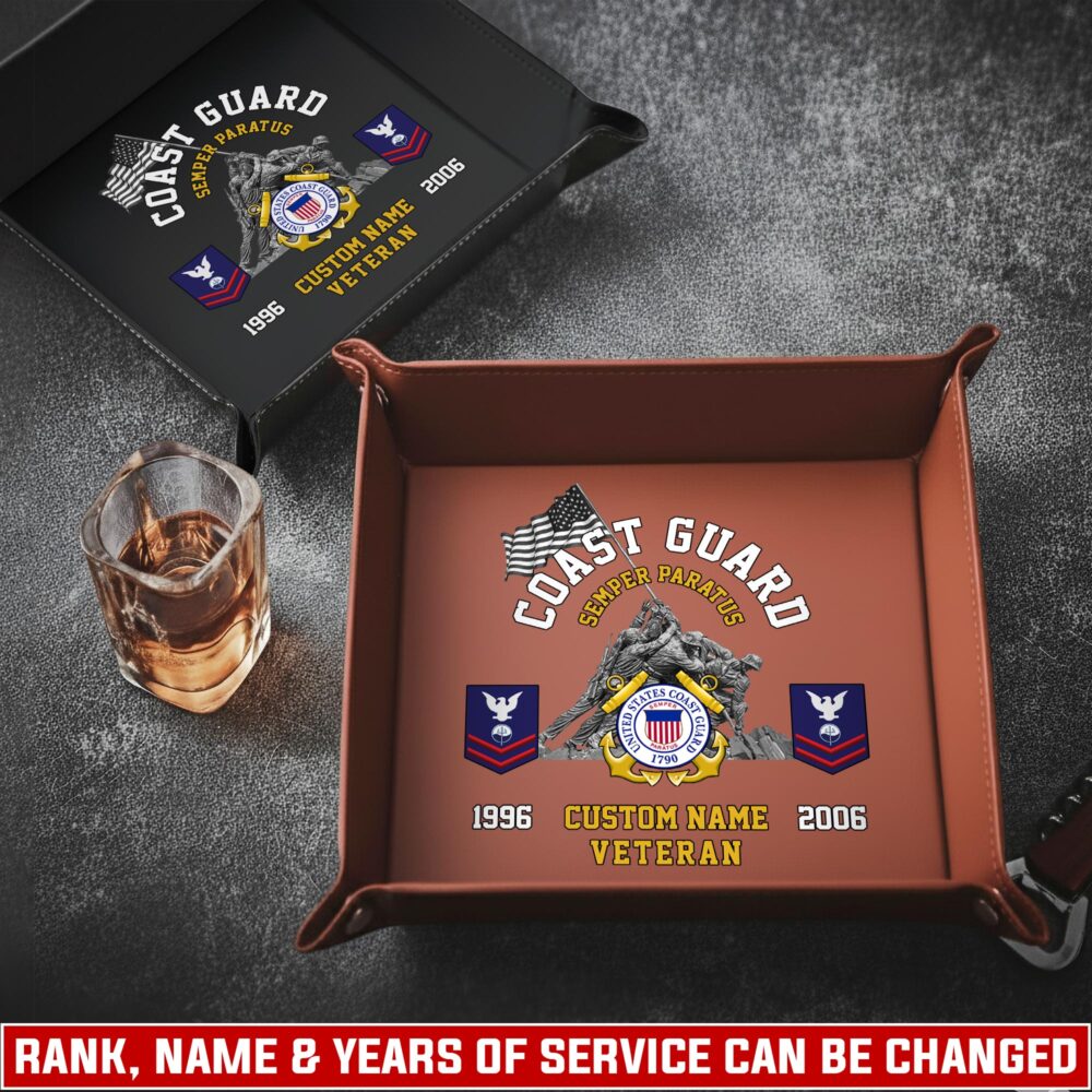 US Coast Guard, Duty, Honor, Country - Personalized Leather Valet Tray