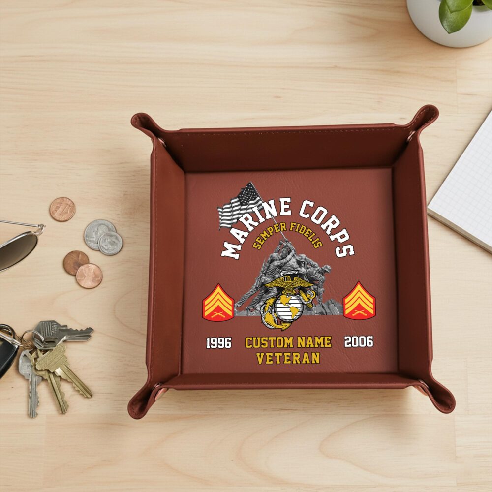 US Marine Corps, No One Fights Alone - Personalized Leather Valet Tray - Image 2